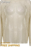 Yipinpay Women Sexy Hollow-out Knit Smock Sweaters Mesh Tops Transparent Fall Winter Loose Round Neck Long Sleeve Pullover Knitwear Club