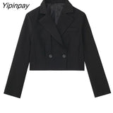 Yipinpay 2023 Women Solid Blazer Pant Sets Spring Autumn Long Sleeve Office Outfits Double Breasted Jacket Zipper Trouser Outwear