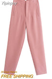 Yipinpay Women's Pants High Waist Pants For Women 2023 Spring Streetwear Pink Green Pants Multicolor Office Wear Woman Trousers