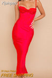 Yipinpay Women Maxi Bodycon Dress 2023 New Arrivals Lined Pink Spaghetti Strap Dress Sexy Celebrity Club Night Party Dresses