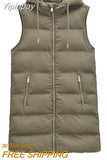 Yipinpay Fashion Hooded Women's Cotton Vest for Women 2023 Winter Long Front Zippers Vests Coat Ladies with Pocket Waistcoat Coats