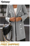 Yipinpay hot sale autumn and winter long-sleeved suit collar double-breasted coat coat women's woolen