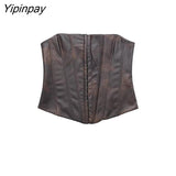 Yipinpay Fashion Ladies Faux Leather Corset Wrap Chest Tops Casual Backless Sleeveless Sexy Summer Causal Slim Sling Tops