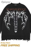 Yipinpay Retro Gothic Print Pullover Sweaters Women's Y2K Street Trend Ripped Sweater Couple Casual Loose Joker Sweater Coat Top