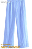 Yipinpay Fashion Striped Women's Pants 2023 Summer Straight Casual Loose Pants Ladies Chic Elegant Mid Waist Trousers New In