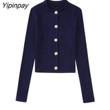 Yipinpay Women Solid Knitted Sets Single Breasted Tops+Mid-Calf Sheath Skirts Sets 2023 Elegant Long Sleeve Casual Sweater