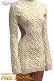 Yipinpay Knitted Sweater Dress Evening Party Fall Winter Clothes 2023 Vintage Sexy Bodycon Backless Long Sleeve Dress Night Club
