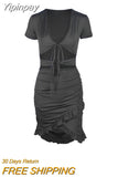 Yipinpay Womens V Neck Wrap Short Mini Dress Ladies Bodycon Summer Hollow Out Sexy Fashion Evening Party Dress