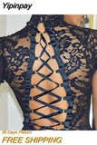 Yipinpay Women's Sexy Sissy Lace Bandage See Through Lingerie Nightwear G-String Underwear Erotic Jumpsuit