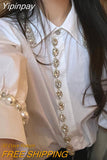 Yipinpay Spring 2023 New Diamond Top Beaded Bubble Sleeves Blouse Roupas Femininas Rhinestone White Shirt Blusas Mujer Loose