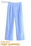 Yipinpay Fashion Striped Women's Pants 2023 Summer Straight Casual Loose Pants Ladies Chic Elegant Mid Waist Trousers New In