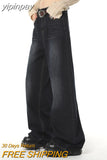 yipinpay Blue High Waist Women Jeans American Fashion Vintage Streetwear Style Wide Leg Jean Female Denim Trouser Baggy Denim Pants