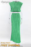 Yipinpay Elegant Summer Skirts Suit With Women Tank Top And Long Skirts 2 Piece Outifts Pleated Skirt Two Piece Vacation Sets