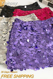 Yipinpay Champagne Sequin Mini Skirts For Women Fashion Sexy Shiny High Waist Aline Skirt Purple Glitter Evening Party Club Female