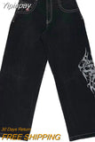 Yipinpay Street Popular Vintage Gothic Embroidered Jeans Women Harajuku Hip Hop Baggy Jeans Punk Rock Straight Pants Casual Jeans New