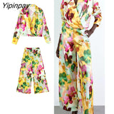 Yipinpay Women Tie Dye Print Pants Suits 2023 New Shirt With High Waist Zipper Pants 2 Piece Sets Elegant Office Lady Outfits