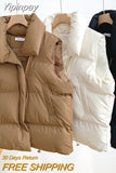 Yipinpay Women's Vest Stand Collar Zipper Sleeveless Padded Puff Jacket Overcoat Solid Color Loose Drawstring Waistcoat Vest Coat