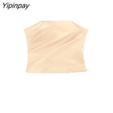 Yipinpay Fashion Women Solid Pant Sets 2023 Spring Summer Strapless Tops Women High Waiste Casual Zipper Wide Leg Pants Set