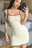 yipinpay Out Skims Dress Women Y2K Mini Bodycon Bandage White Dress Spring Summer Stunning Stacked Streetwear Turtleneck Black Dress
