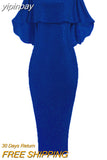 yipinpay 2023 Bling Glitter Elegant Party Evening Maxi Dress Y2K Bodycon Sexy Women Summer Off Shoulder Ruffles Solid Long Dresses