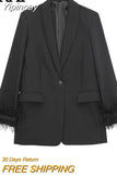 Yipinpay Black Feather Blazer Women Button Fashion Woman Blazer 2023 Casual Elegant Womens Jackets Long Sleeve Women's Winter Coats