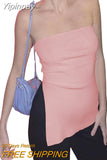 Yipinpay Women Knitted Tube Top Strapless Backless Irregular Slit Solid Color Summer Ladies Stretchy Vest for Club Party