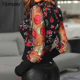 Yipinpay Embroidery Puffed sleeve Mesh Blouse Womens Tops and Blouses