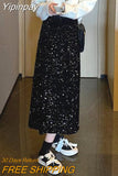 Yipinpay Wild High Waist Slim Black Sequins Skirt Women A Line Long Faldas Largas Y2k Skirts Grey Spring New