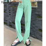 Yipinpay Summer High Street Colorful Straight Slit Jeans Woman High Waist Pantalones Vaqueros Mujer