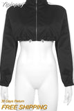 Yipinpay Fashion Women Cropped Jacket Long Sleeve Turn-Down Collar Contrast Color Zipped Outwear For Casual Daily Street Style