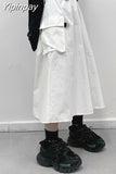 Yipinpay 2023 Spring/Autumn Women Skirt Fashion Japanese Style White/Black Long Skirts with Chain Hip Hop Streetwear Plus Size