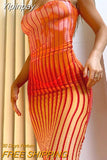 Yipinpay See-Through Striped Spaghetti Strap Bodycon Long Dress 2023 Summer Sexy Sleeveless O Neck Wrapped Sling Party Dresses