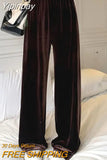 Yipinpay Velour Pants Women Elastic Waist Straight Soft Wide-Leg Pants Elegant Fashion Loose Casual Gray Female Autumn Trousers