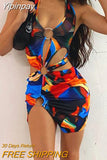 Yipinpay Women Halter Short Bodycon Dress Sexy Summer Party Club Hollow Out Ring Sleeveless Wrapped Mini Sundress Cutout Clothes