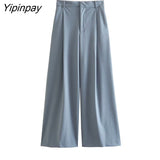 Yipinpay Women Fashion Spring Blazer Vest Pants Sets 2023 Casual Single Breasted Vest Top High Waist Zipper Wide Leg Pants Outwear