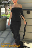 yipinpay Women Summer Ruffles Irregular Sexy Formal Occasion Dress 2023 Strapless Long Club Elegant Maxi Dress Bodycon Outfits