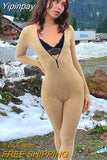 Yipinpay One Piece Knitted Brown Jumpsuit Women Winter Outfits 2023 Long Sleeve Zipper Sexy Jumpsuits Femme Fitness Sport Overalls