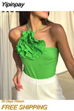 Yipinpay 2023 Asymmetric Body Woman Flowers Green Sexy Bodysuit Lingerie For Women Summer Black Backless Bodysuit Vacation Swimwear