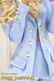 Yipinpay Autumn Elegant Women's Two-piece Set Women's Lapel Double-breasted Blazer + Trousers Set Female Office Clothing