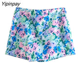 Yipinpay Fashion Women Floral Print Shorts Shirts Sets 2023 Summer Causal Single Breasted Bow Tops A-Line Side Zipper Short Pant