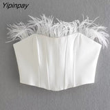 Yipinpay 2023 Women's Sexy Solid Color Feather Tops Fashion Sleeveless Shirts Comfort Tank Up Female Slim Suspender Lingerie