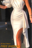 Yipinpay Women Solid One Shoulder Puff Sleeve Ruched Slit Dress Bodycon Dress Sexy Party Dress for Women Dress 2023