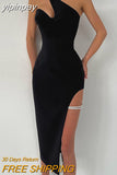 yipinpay 2023 Summer Women Sexy Elegant One Shoulder Sleeveless Party Club Midi Dresses Evening Night Club High Split Dress Female