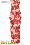 Yipinpay MO Tie-dyed Printed Pleated Maxi Slip Dresses For Women 2023 Summer Sling Printting Backless Dress Lady Outwear Vestido