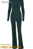 Yipinpay Long Sleeve Ribbed Jumpsuits For Women Brown Button Wide Legs Jumpsuit Romper 2023 Femme Autumn Winter Casual Overalls