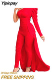 Yipinpay One Shoulder Dip Hem Jumpsuit elegant party jumpsuit for women fall outfits women one piece autumn ladies