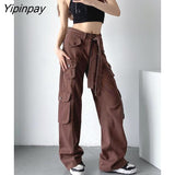 Yipinpay Vintage Multi-pocket Design Workwear Jeans Women Candy Casual Loose