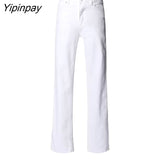 Yipinpay Straight High Waist Stretch Jeans Woman Casual Light Blue Jean Trousers Black Denim Pants Ladies