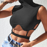 Yipinpay Women Casual Solid Sleeveless Turtleneck Asymmetrical Women Sexy Crop Tops