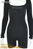 Yipinpay Ribbed Square Collar Sexy Rompers Womens Jumpsuit Black Long Sleeve Skinny Playsuit 2023 Fall Lucky Label Jumpsuits Short 911